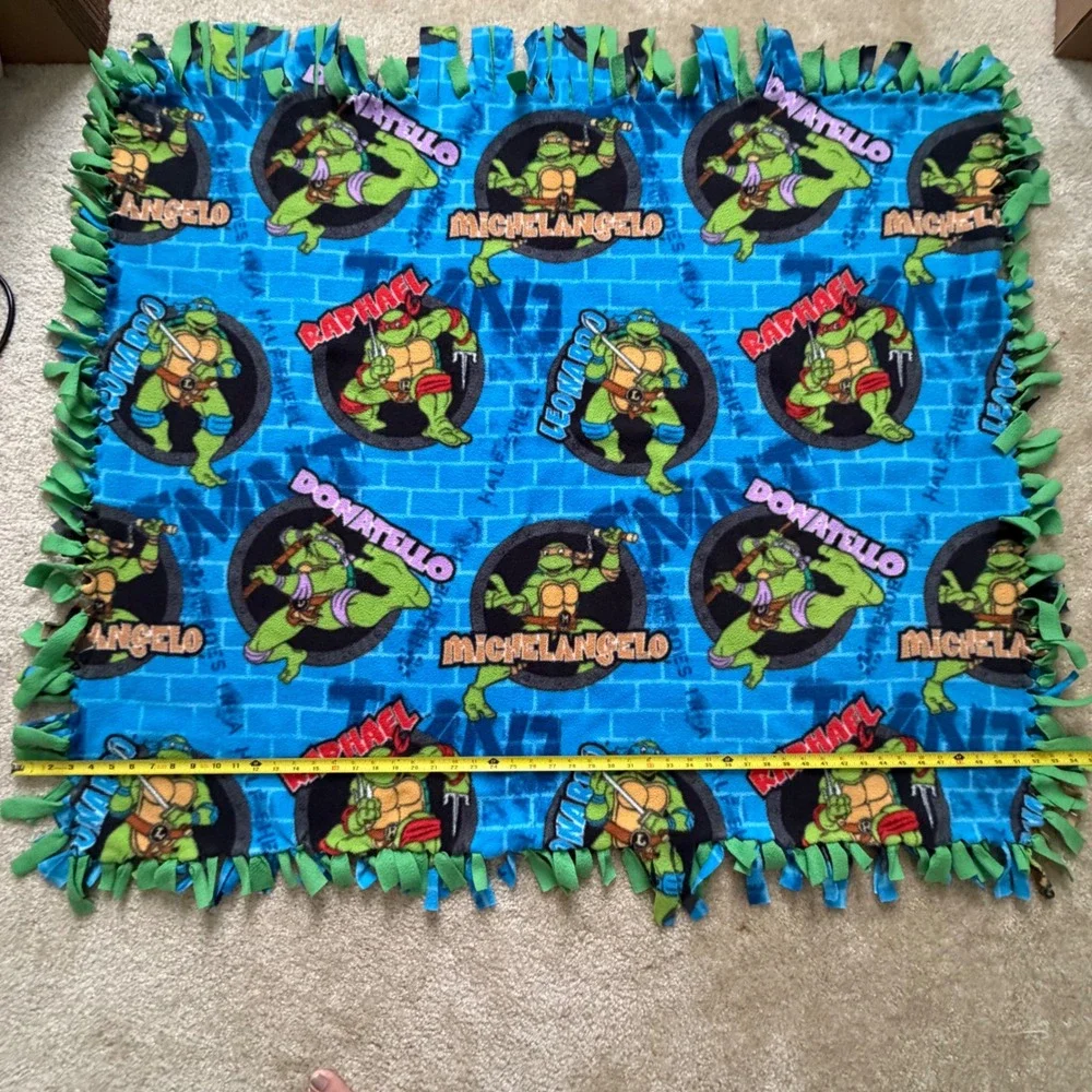 Teenage Mutant Ninja Turtles Handmade Fleece Tie Throw Blanket Blue Green 48x55
